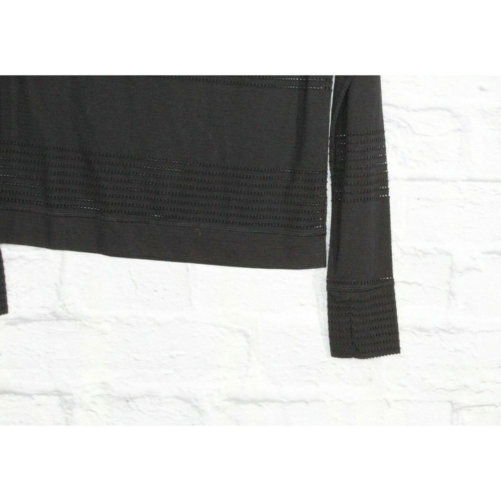 ATHLETA Black Eyelet Crewneck 3/4 Sleeves Blouse Size M - Picture 4 of 8